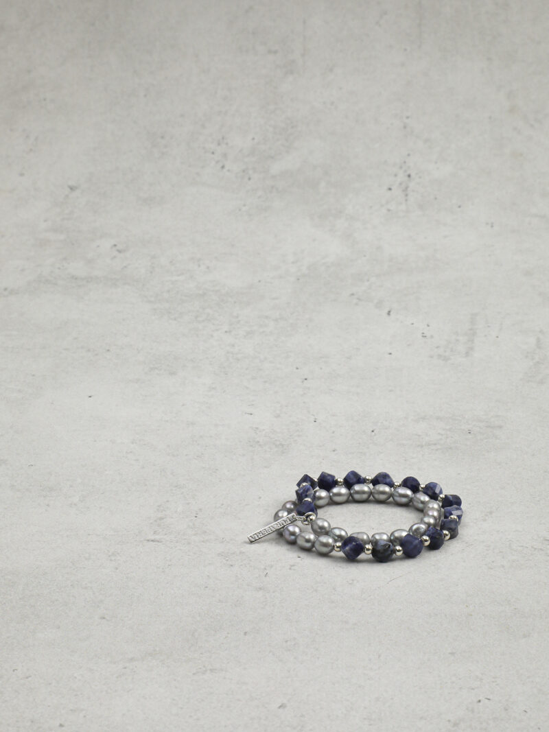 Original detail view of Double-Strand Blue-Veined Stone & Cultured Pearl Bracelet