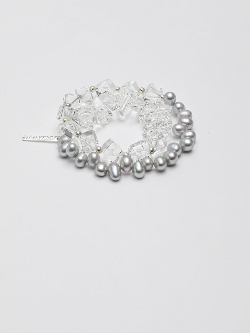 Aura & Qi detail 1J7A3373 Original detail view of Clear Quartz & Cultured Pearl Bracelet