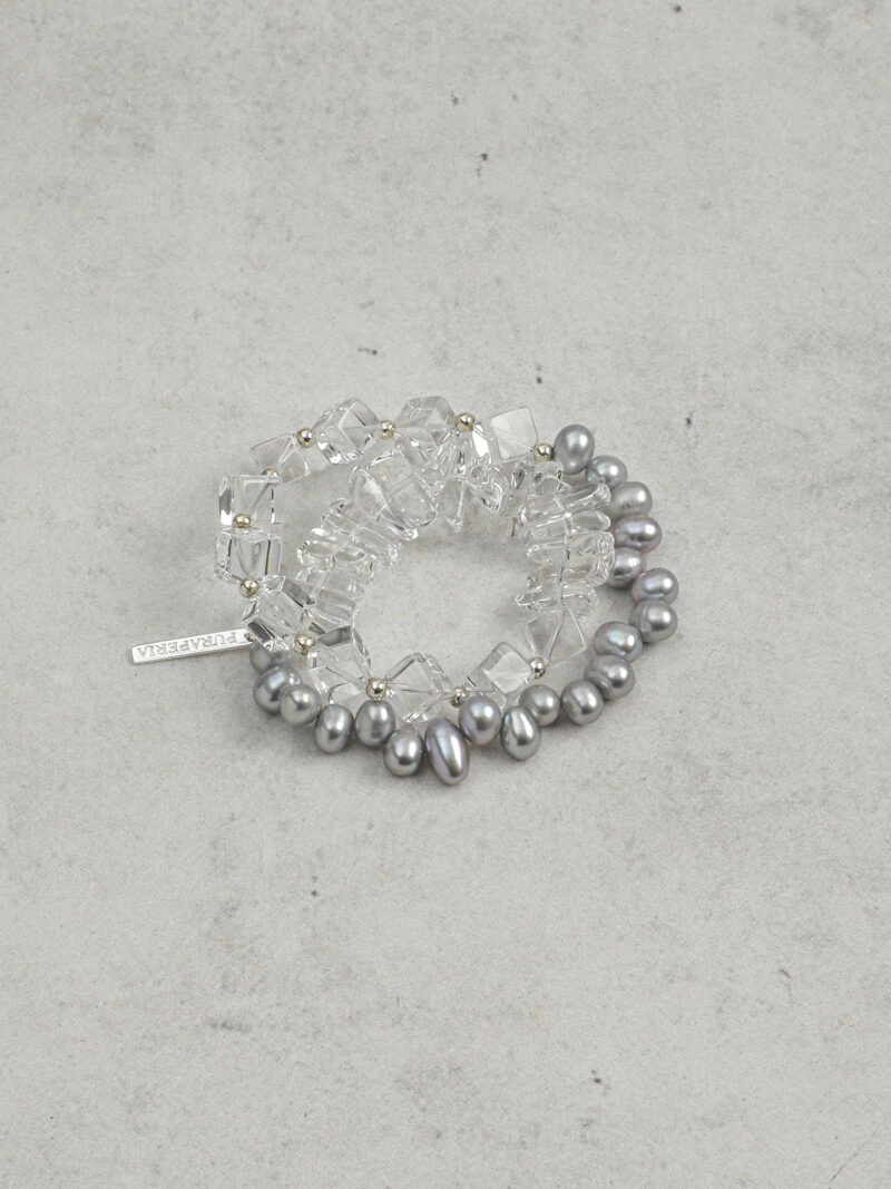 Aura & Qi detail 1J7A3390 Original detail view of Clear Quartz & Cultured Pearl Bracelet
