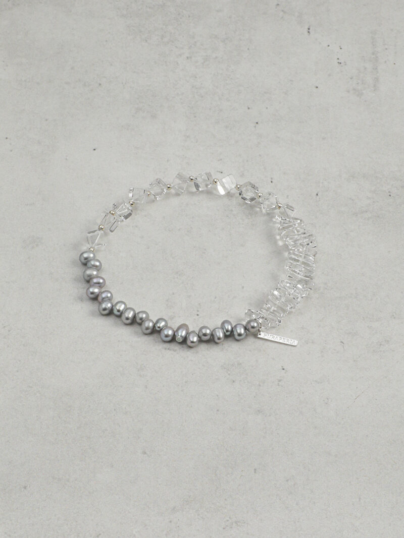 Aura & Qi detail 1J7A3396 Original detail view of Clear Quartz & Cultured Pearl Bracelet