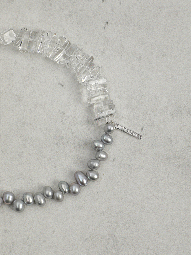 Aura & Qi detail 1J7A3403 Original detail view of Clear Quartz & Cultured Pearl Bracelet
