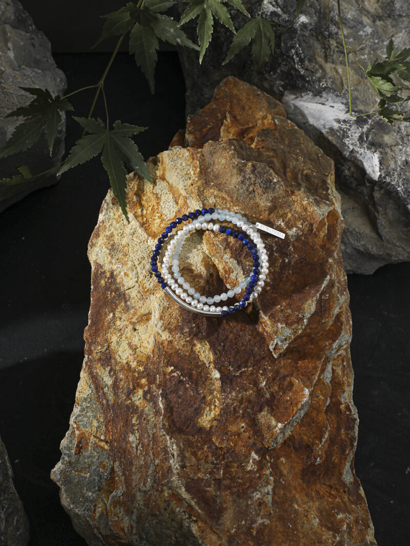 Original detail view of Triple-Strand Lapis Lazuli, Aquamarine & Cultured Pearl Bracelet