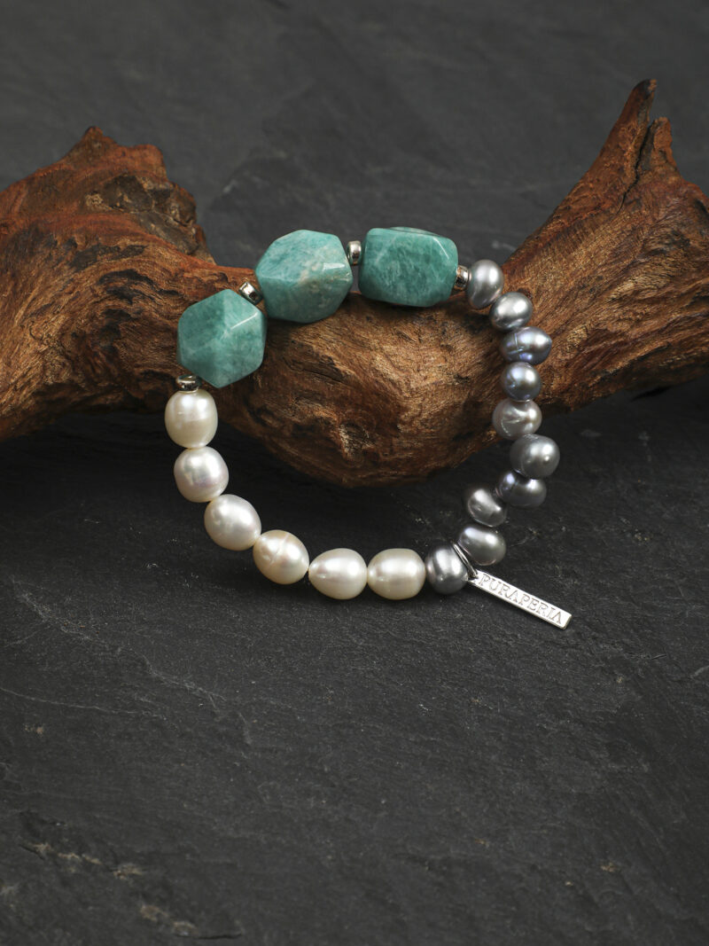 Original detail view of Amazonite & Cultured Pearl Bracelet