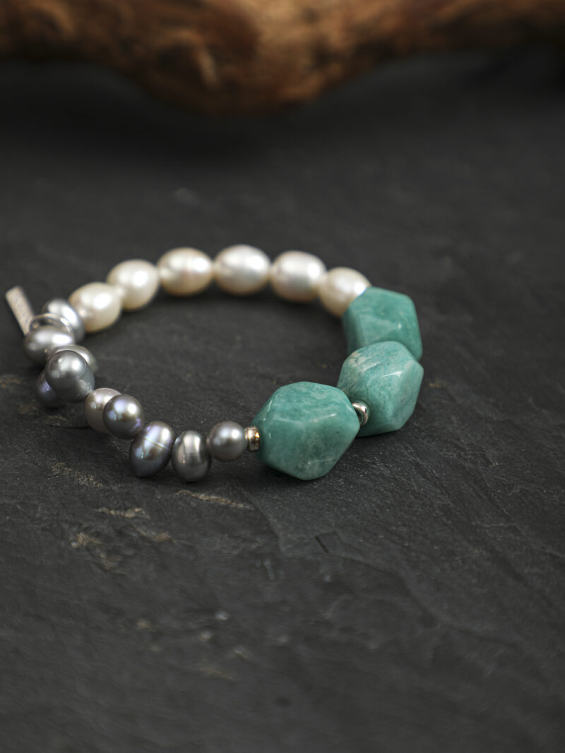 Original detail view of Amazonite & Cultured Pearl Bracelet