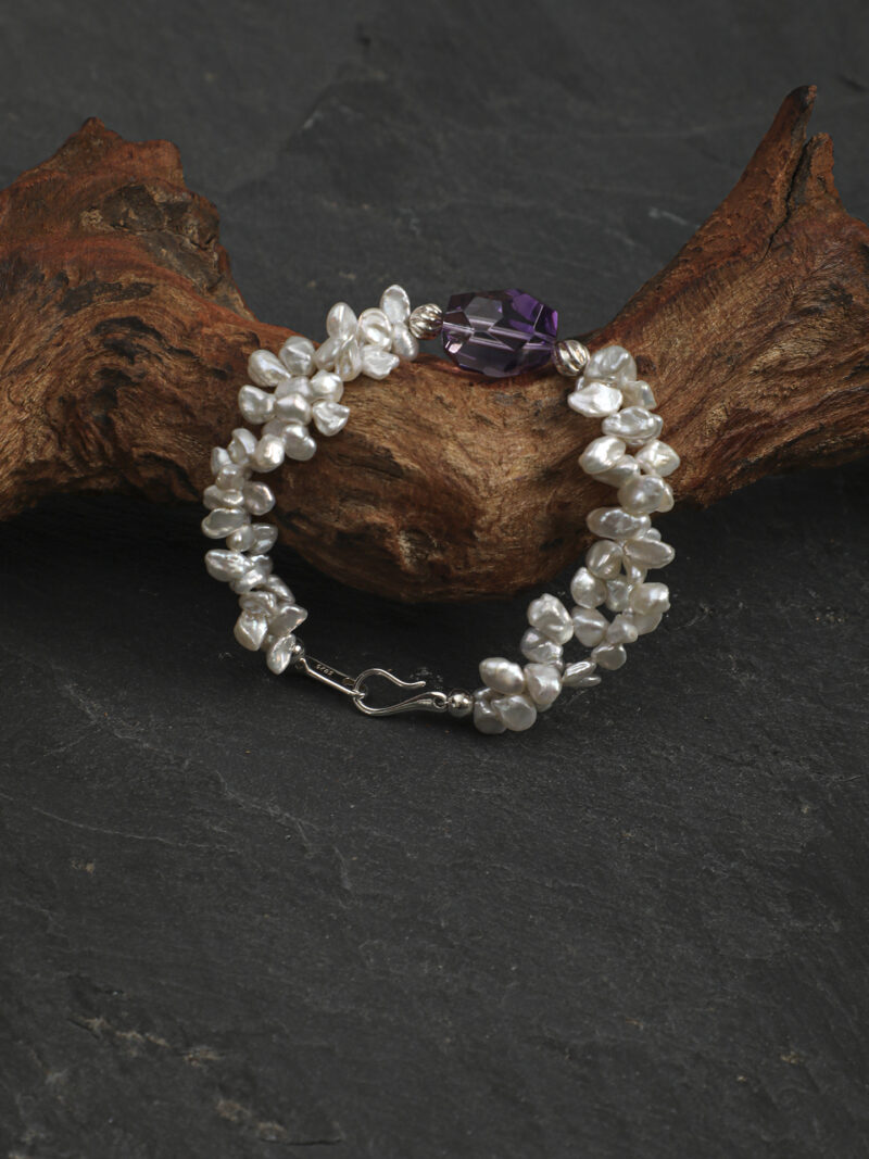 Original detail view of Amethyst & Cultured Pearl Bracelet
