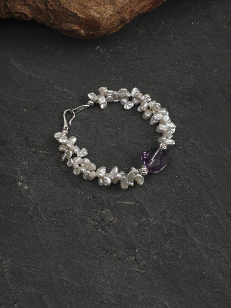 Original detail view of Amethyst & Cultured Pearl Bracelet