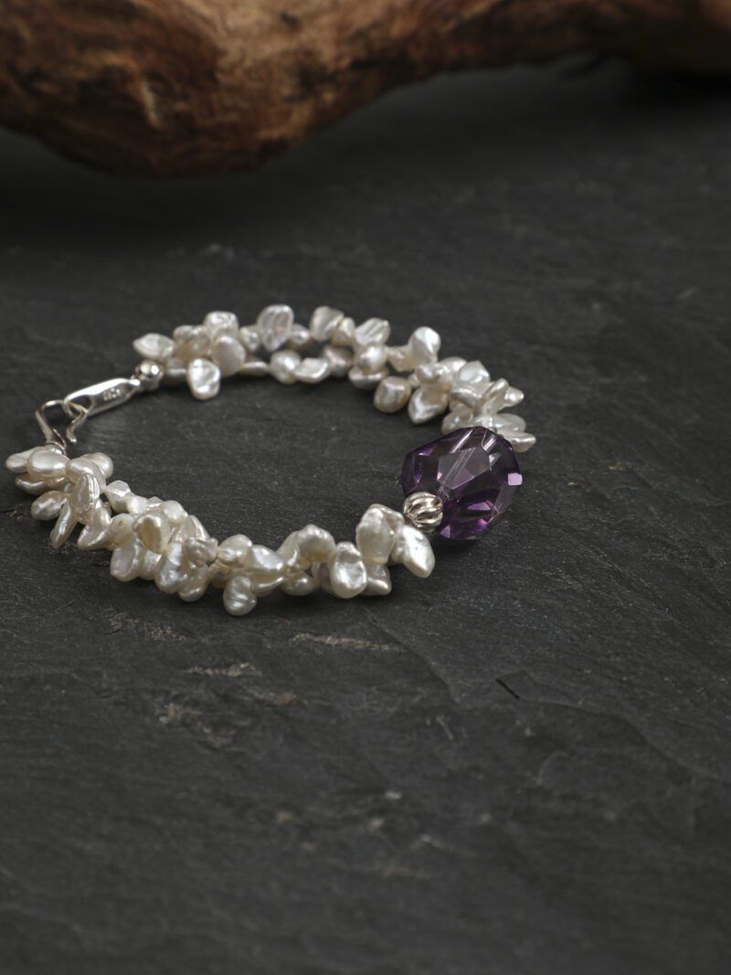 Original detail view of Amethyst & Cultured Pearl Bracelet