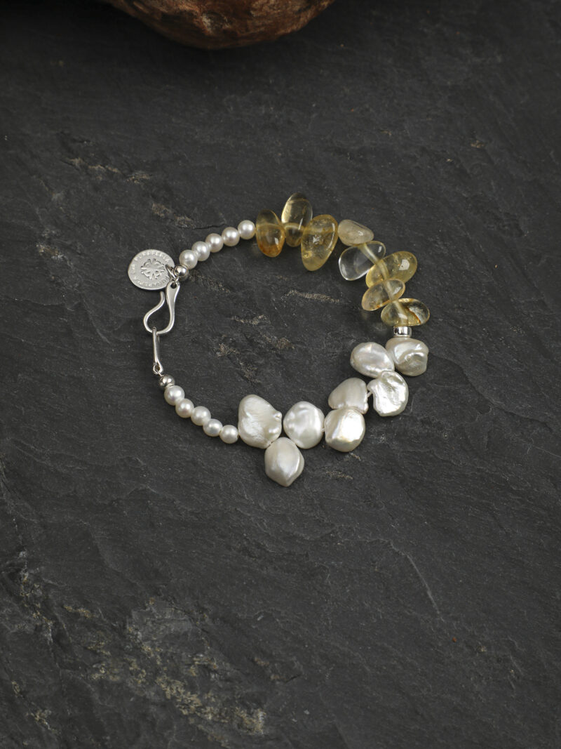 Original detail view of Citrine & Cultured Pearl Bracelet