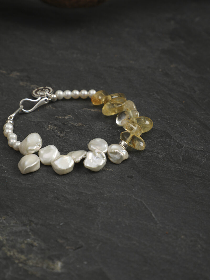 Original detail view of Citrine & Cultured Pearl Bracelet