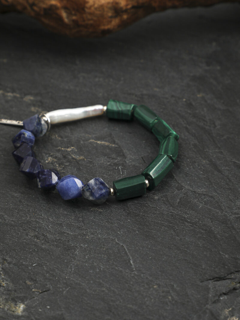 Original detail view of Malachite, Blue-Veined Stone & Cultured Pearl Bracelet
