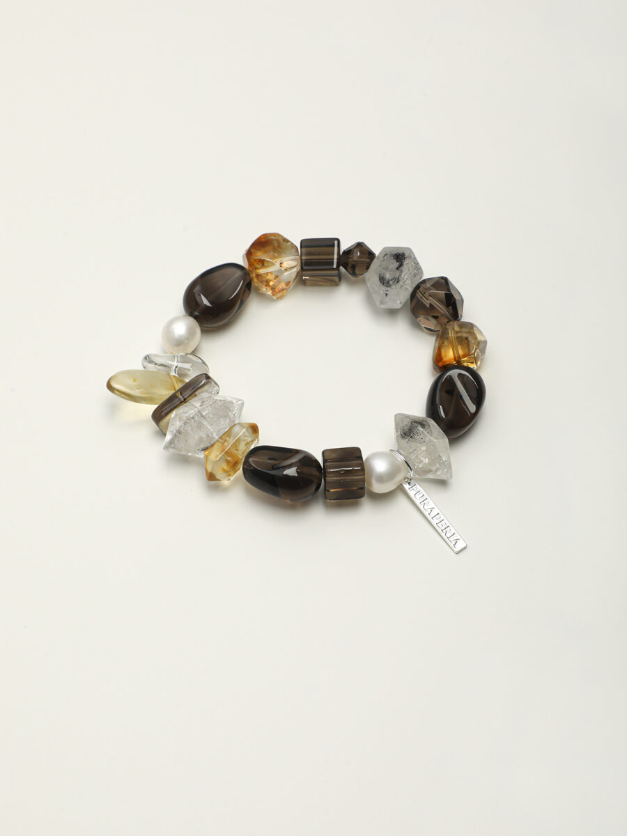 Original detail view of Clear Quartz, Smoky Quartz, Citrine & Pearl Bracelet