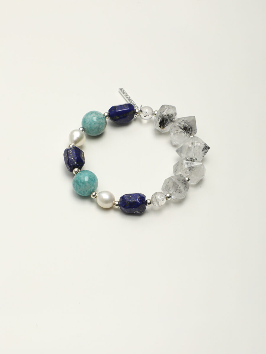 Original detail view of Lapis Lazuli, Amazonite & Pearl Bracelet