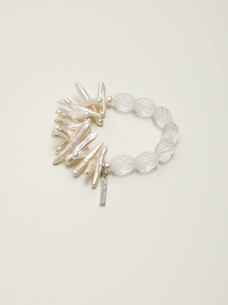 Aura & Qi detail 1J7A3931 Original detail view of Clear Crystal & Cultured Pearl Bracelet