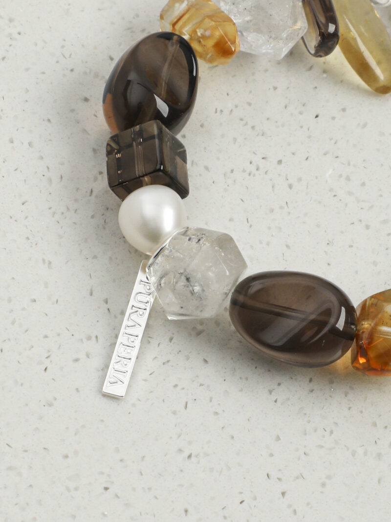Original detail view of Clear Quartz, Smoky Quartz, Citrine & Cultured Pearl Bracelet