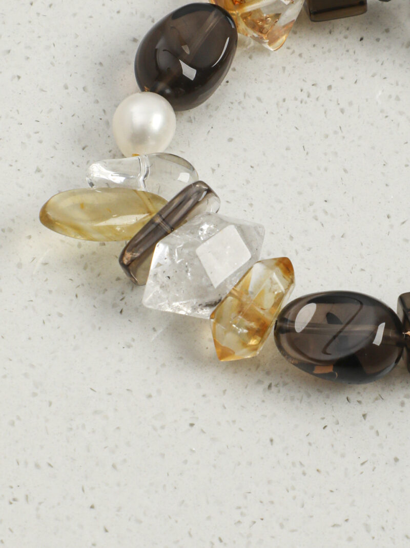 Original detail view of Clear Quartz, Smoky Quartz, Citrine & Cultured Pearl Bracelet