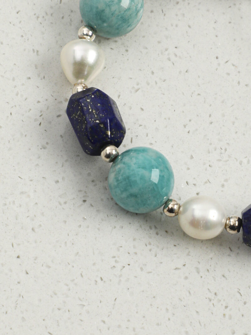 Original detail view of Lapis Lazuli, Amazonite & Cultured Pearl Bracelet