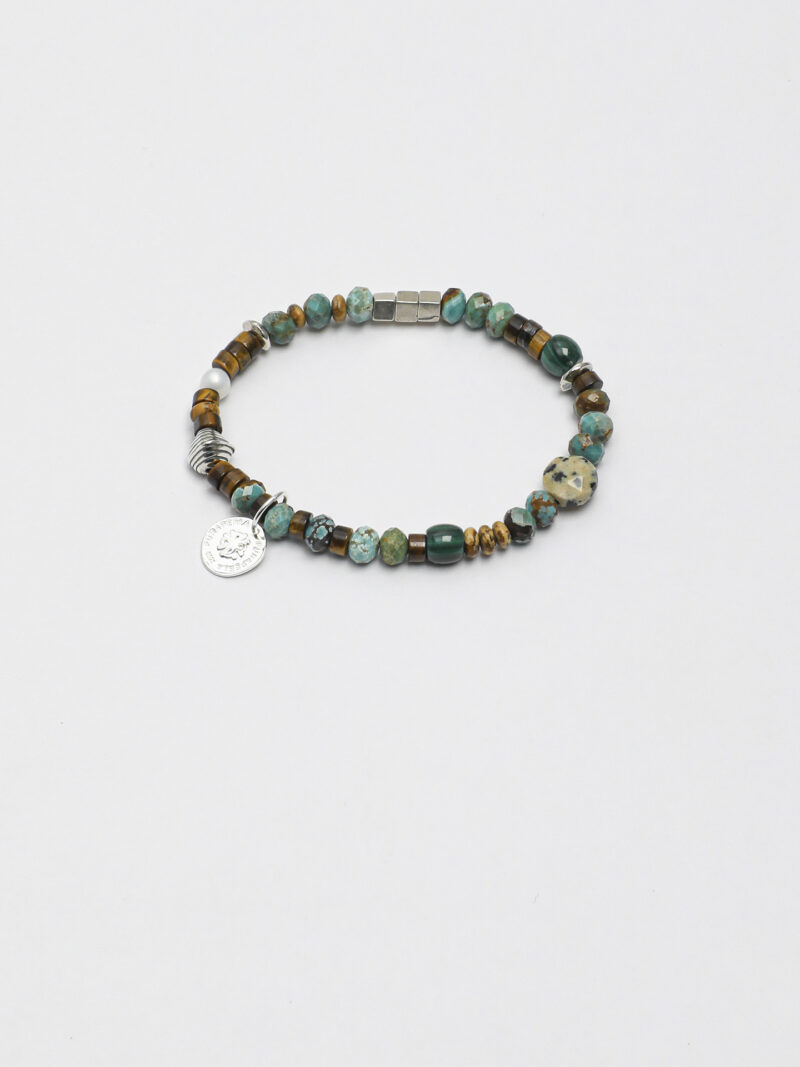Original detail view of Malachite, Tiger’s Eye, Wood-Grain Stone & Cultured Pearl Bracelet