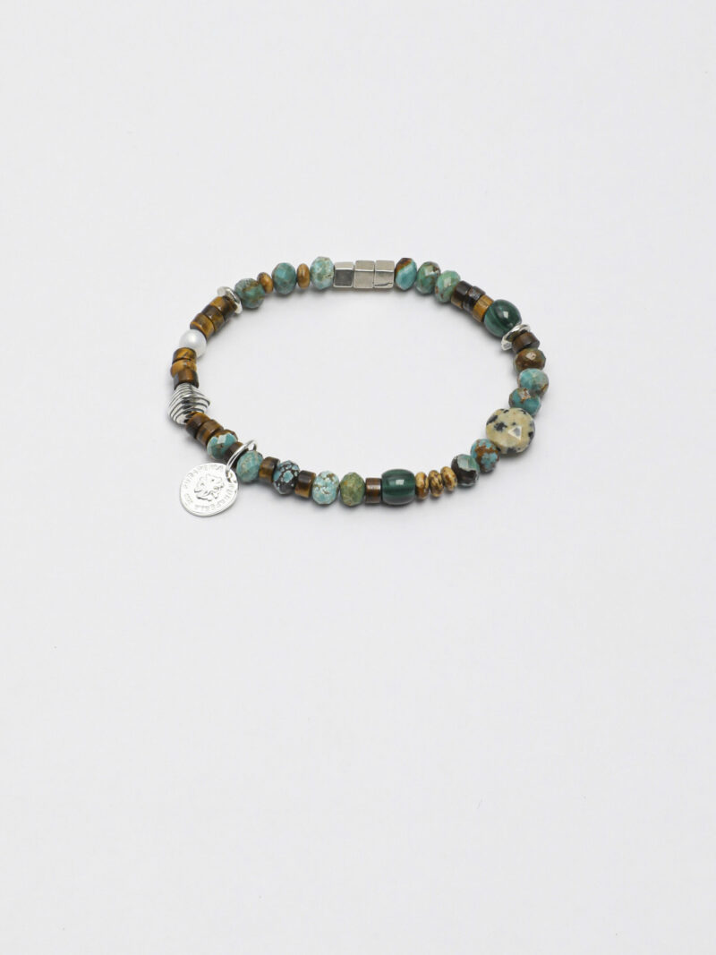 Original detail view of Malachite, Tiger’s Eye, Wood-Grain Stone & Cultured Pearl Bracelet