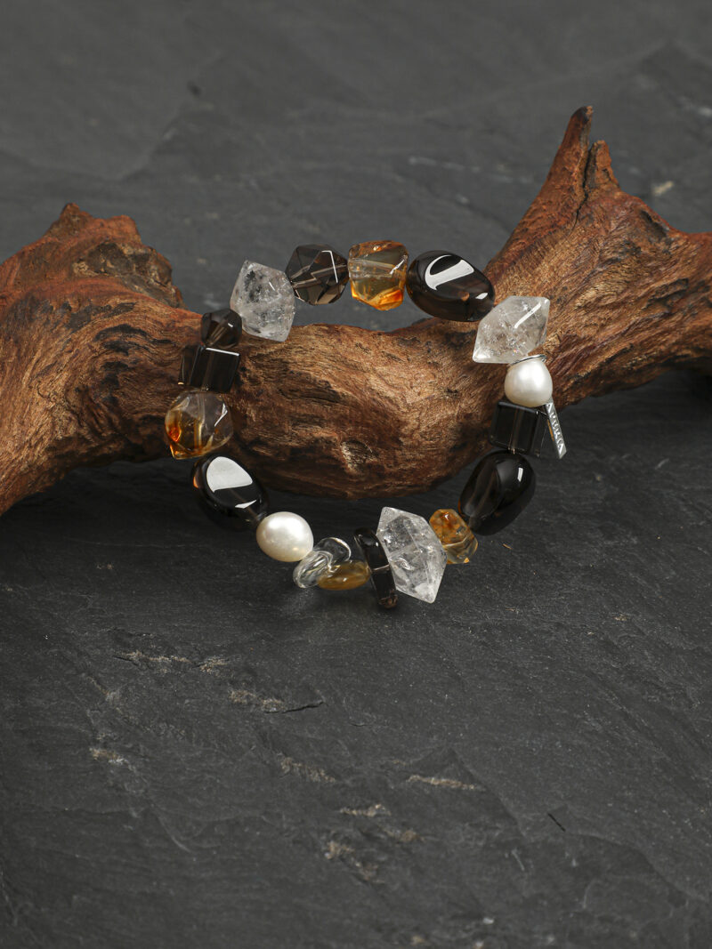 Original detail view of Clear Quartz, Smoky Quartz, Citrine & Cultured Pearl Bracelet