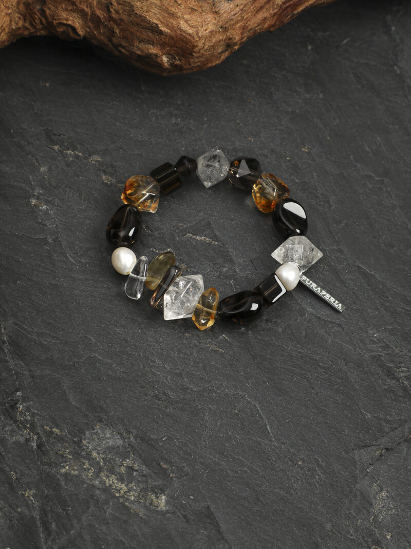 Original detail view of Clear Quartz, Smoky Quartz, Citrine & Cultured Pearl Bracelet