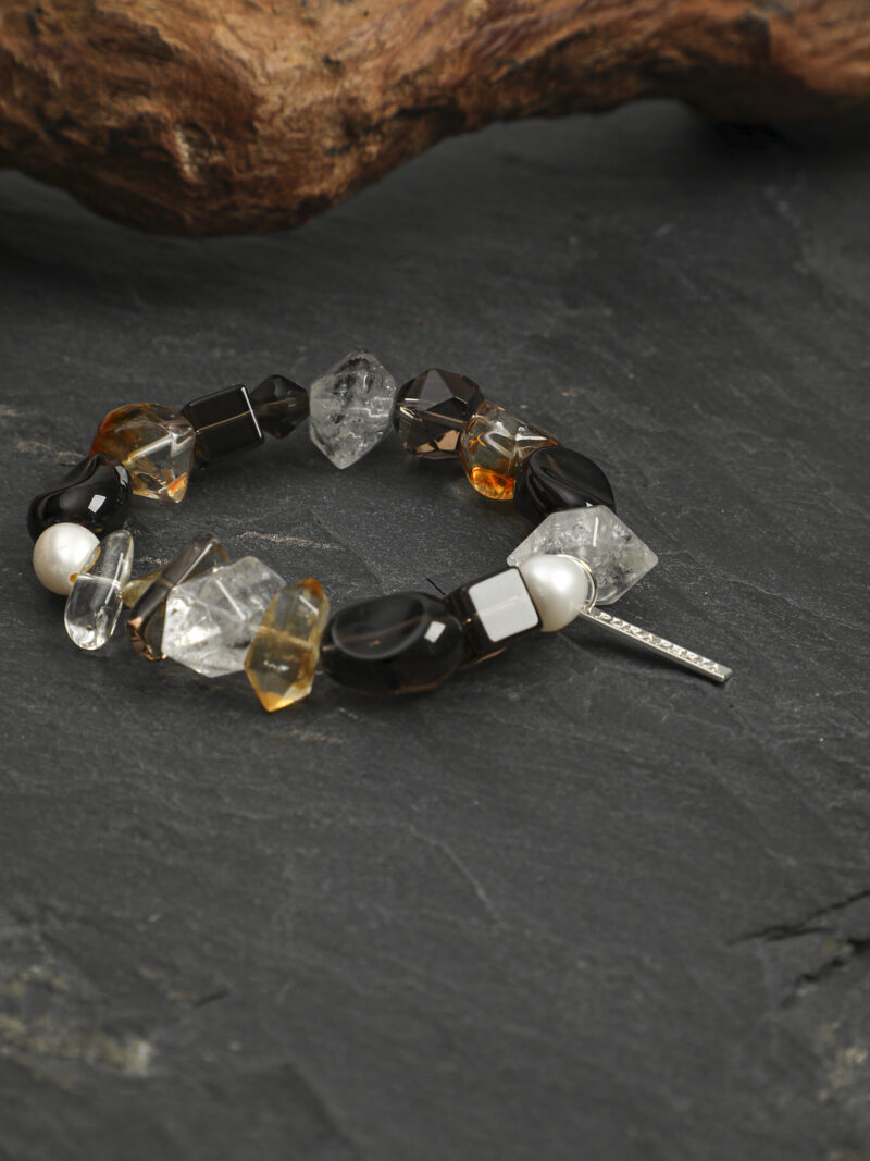 Original detail view of Clear Quartz, Smoky Quartz, Citrine & Cultured Pearl Bracelet
