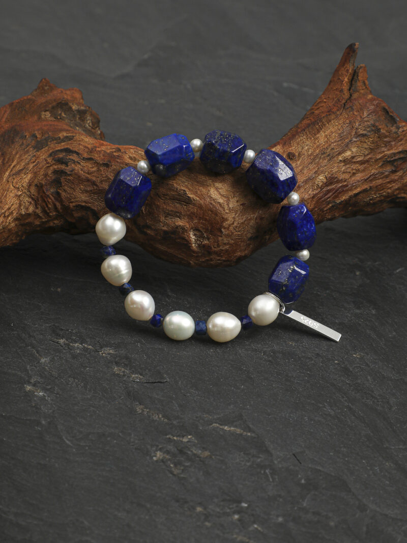 Original detail view of Lapis Lazuli & Cultured Pearl Bracelet