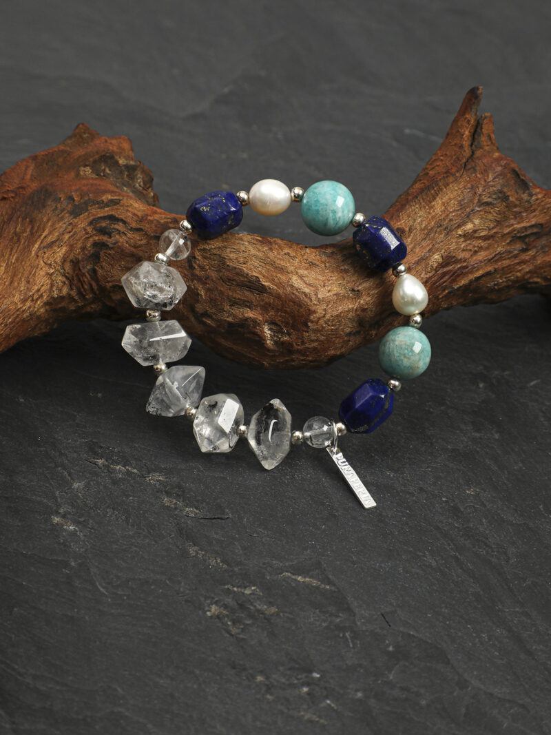 Original detail view of Lapis Lazuli, Amazonite & Cultured Pearl Bracelet