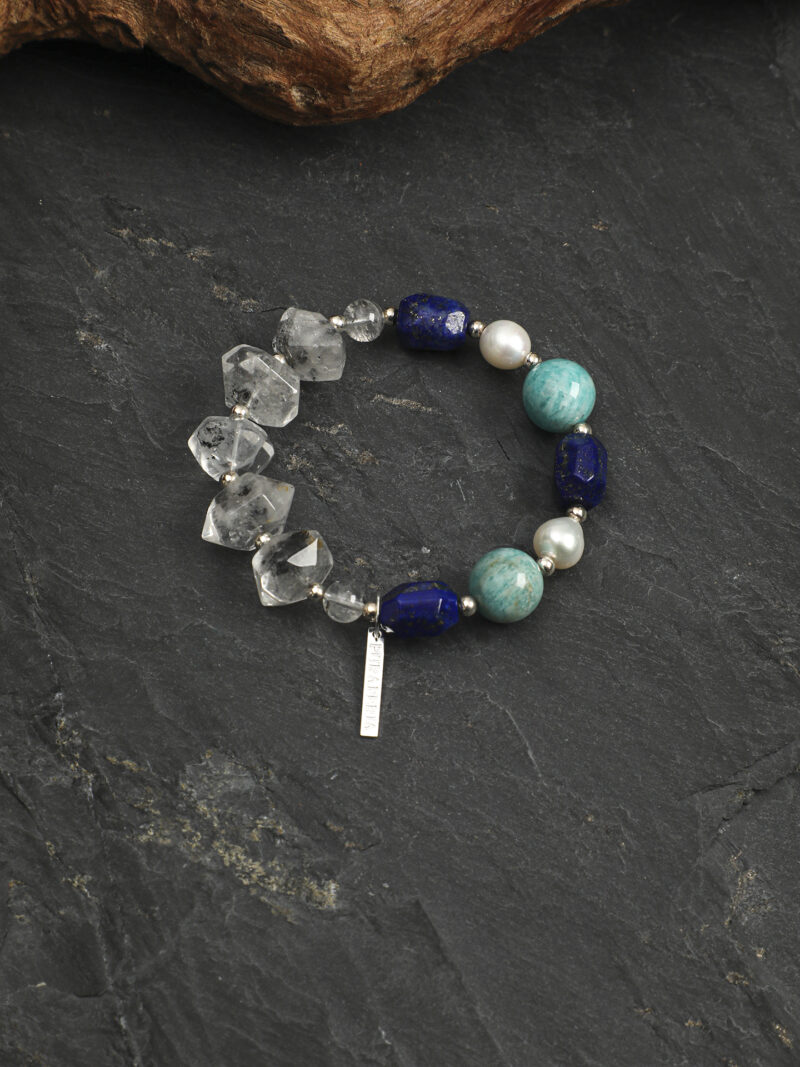 Original detail view of Lapis Lazuli, Amazonite & Cultured Pearl Bracelet