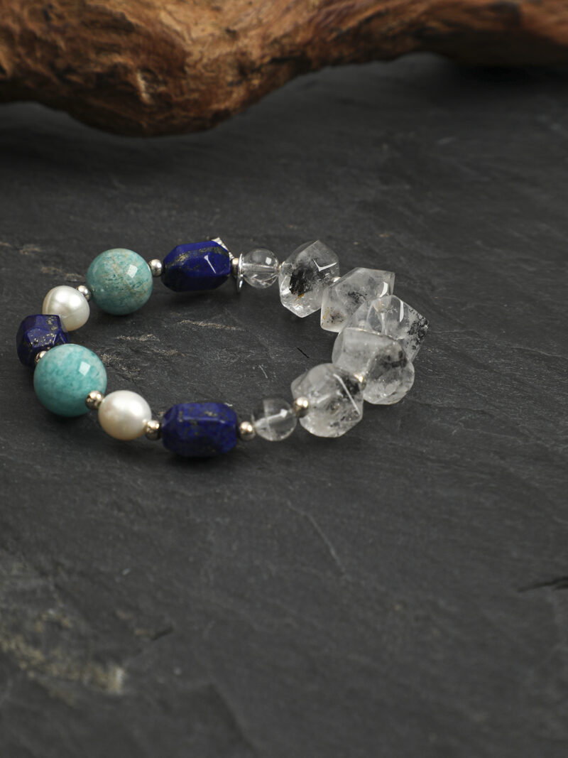Original detail view of Lapis Lazuli, Amazonite & Cultured Pearl Bracelet