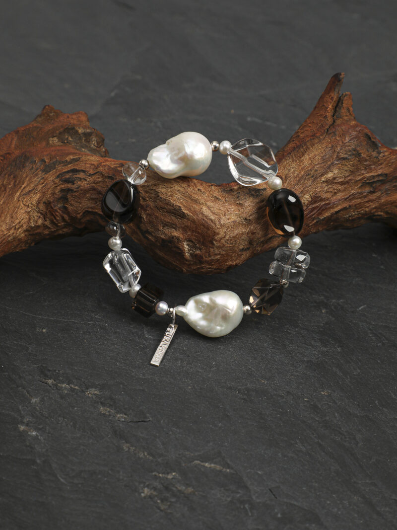 Original detail view of Clear Quartz, Smoky Quartz & Cultured Pearl Bracelet