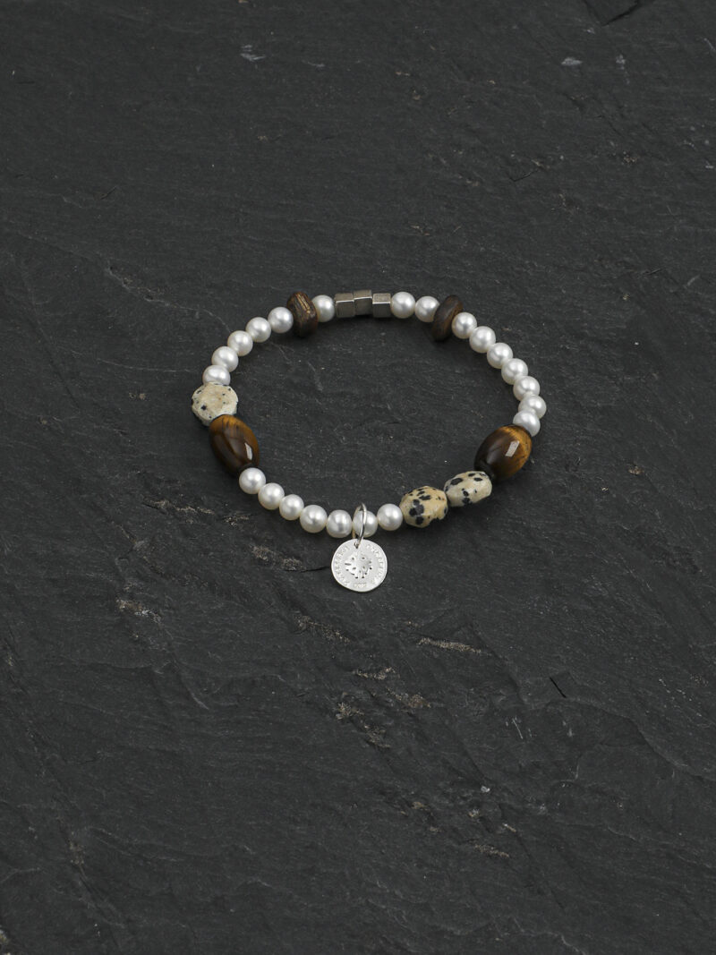 Original detail view of Tiger’s Eye & Cultured Pearl Bracelet