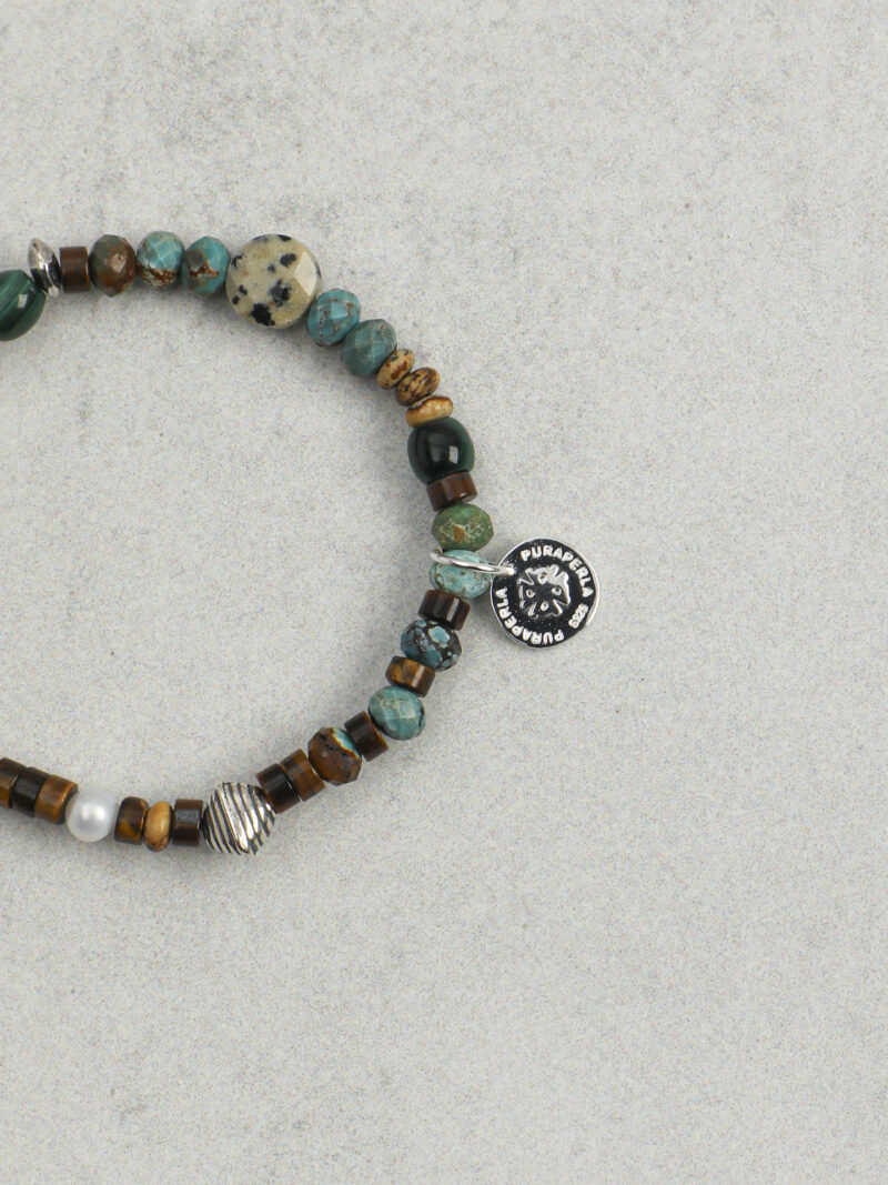 Original detail view of Malachite, Tiger’s Eye, Wood-Grain Stone & Cultured Pearl Bracelet