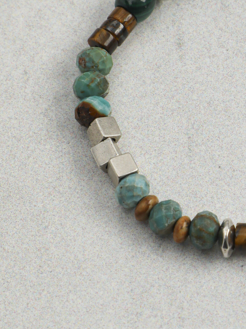 Original detail view of Malachite, Tiger’s Eye, Wood-Grain Stone & Cultured Pearl Bracelet