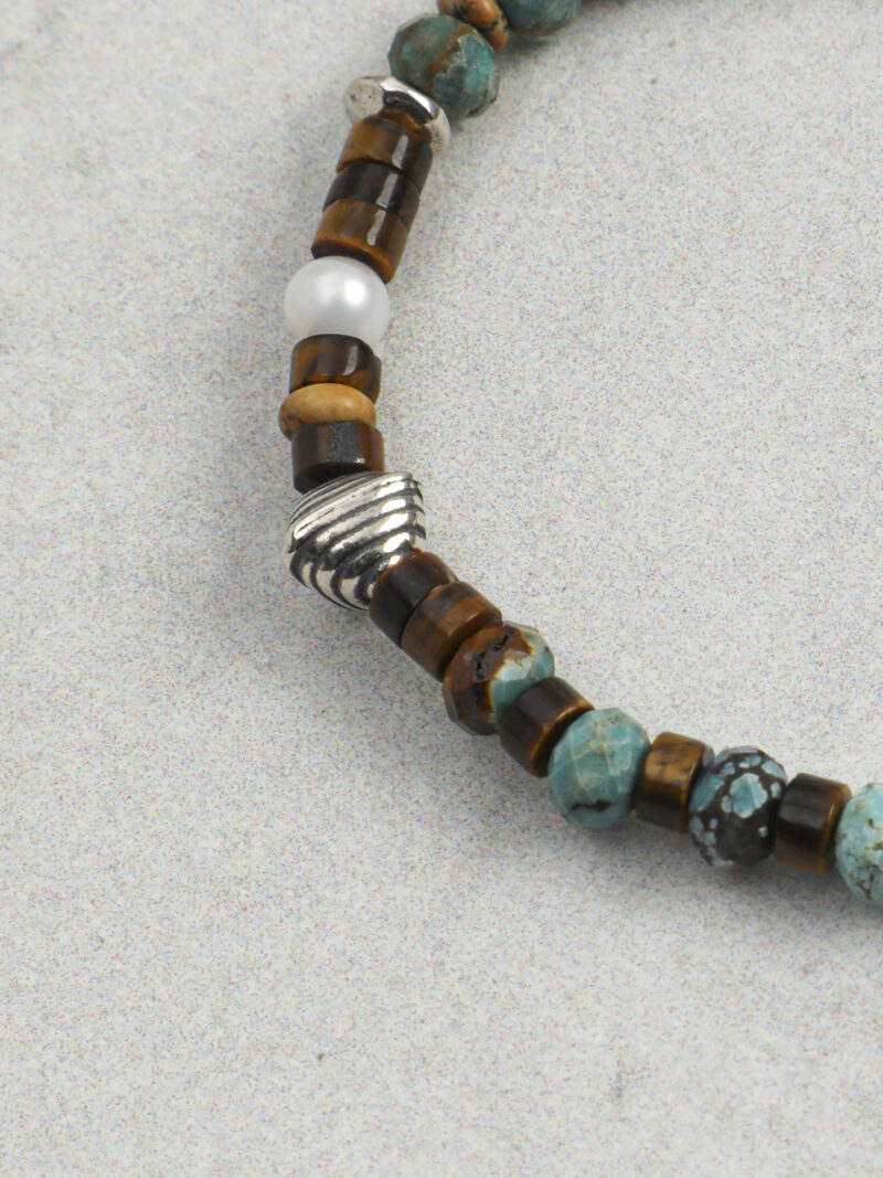 Original detail view of Malachite, Tiger’s Eye, Wood-Grain Stone & Cultured Pearl Bracelet