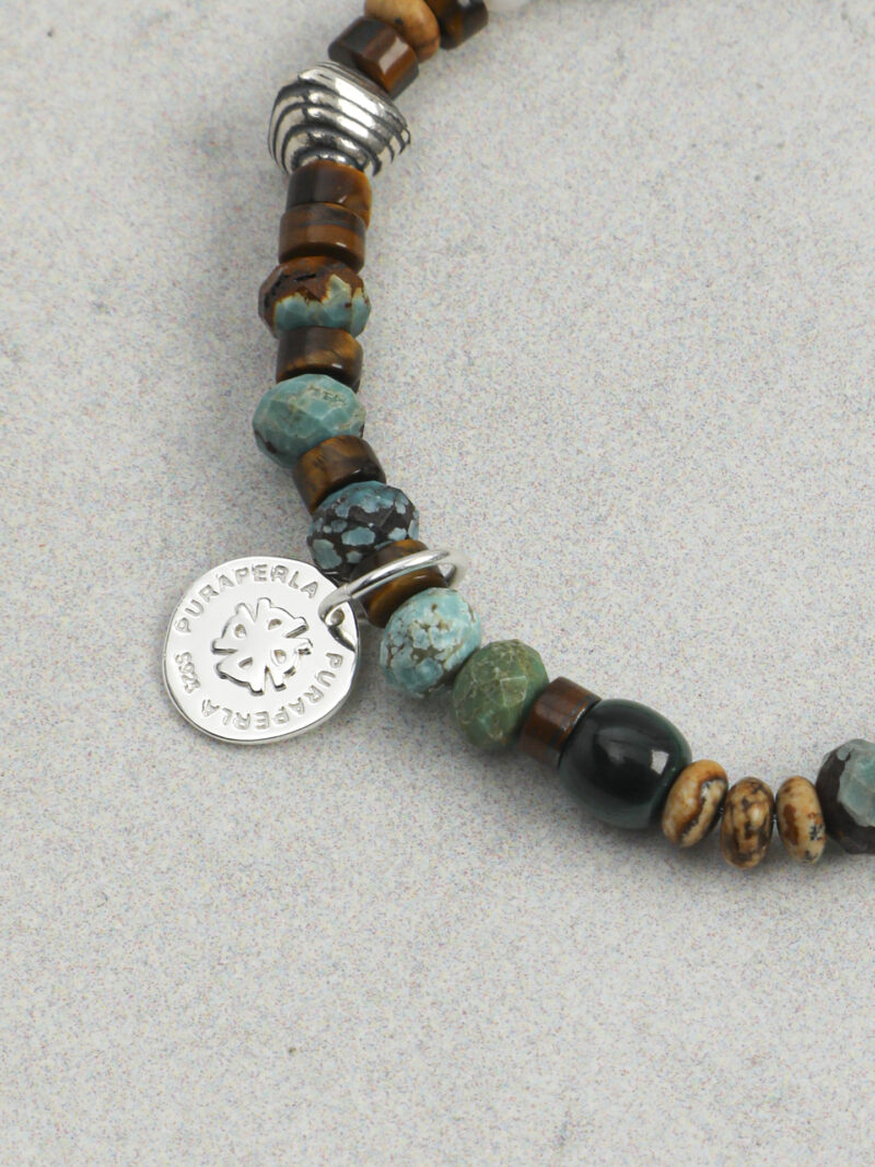 Original detail view of Malachite, Tiger’s Eye, Wood-Grain Stone & Cultured Pearl Bracelet