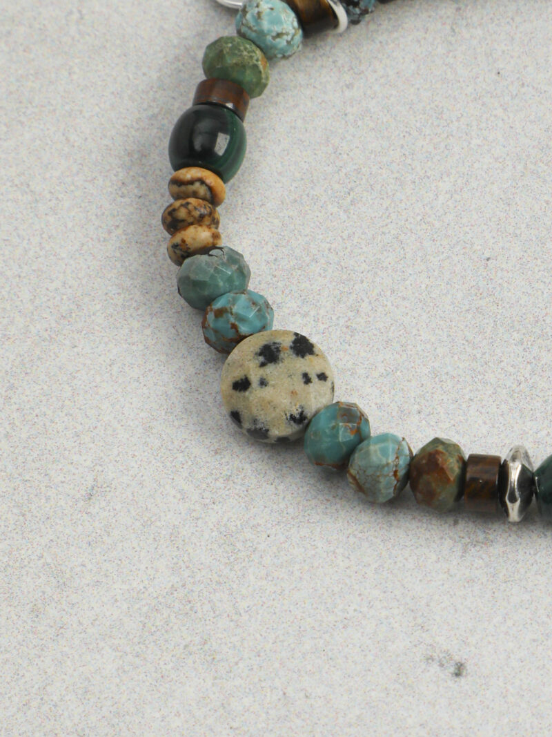 Original detail view of Malachite, Tiger’s Eye, Wood-Grain Stone & Cultured Pearl Bracelet