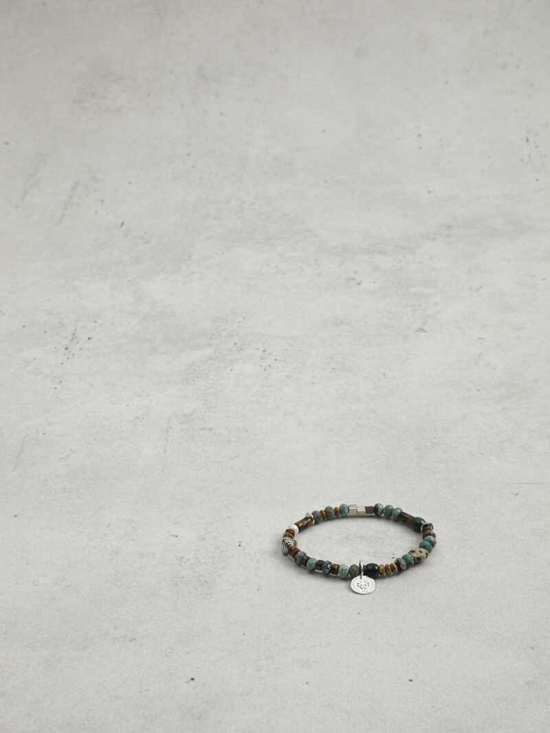 Original detail view of Malachite, Tiger’s Eye, Wood-Grain Stone & Cultured Pearl Bracelet