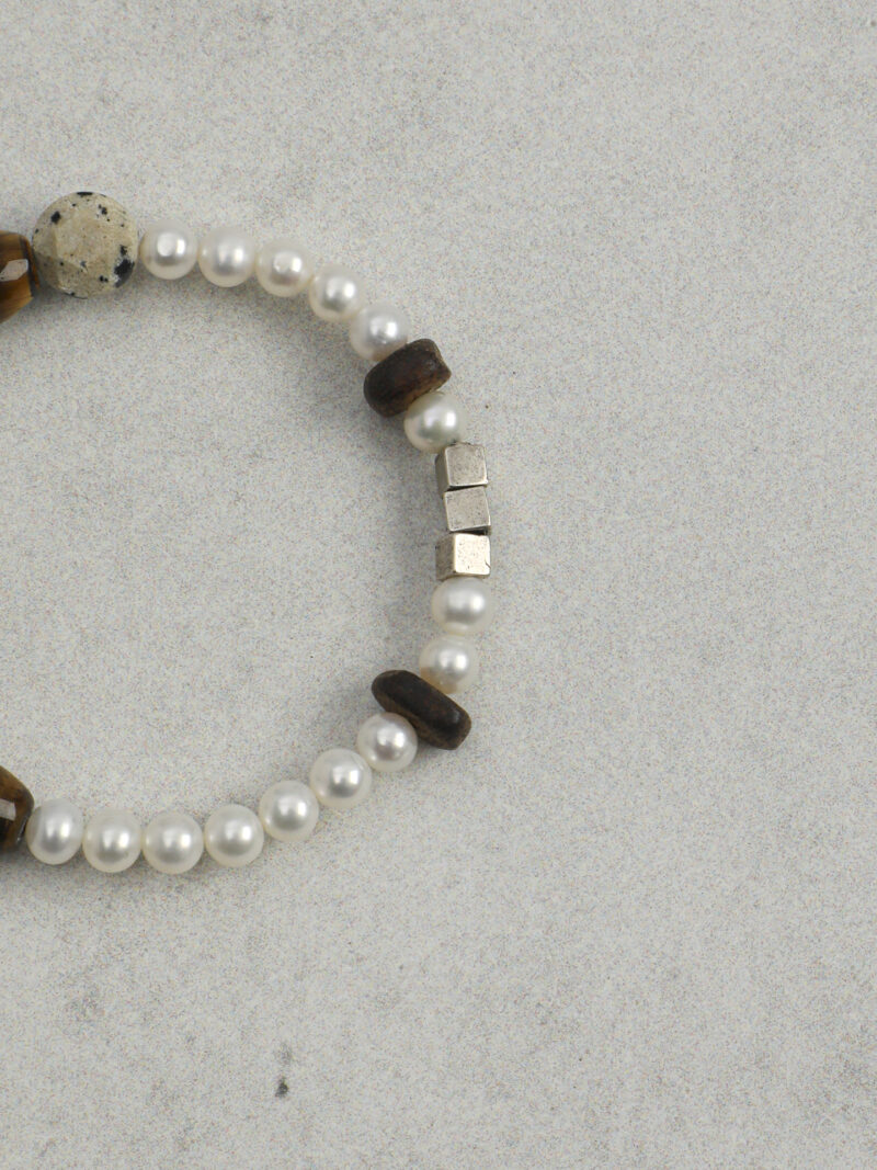 Original detail view of Tiger’s Eye & Cultured Pearl Bracelet