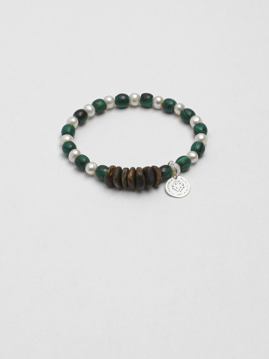 Original detail view of Malachite & Pearl Bracelet