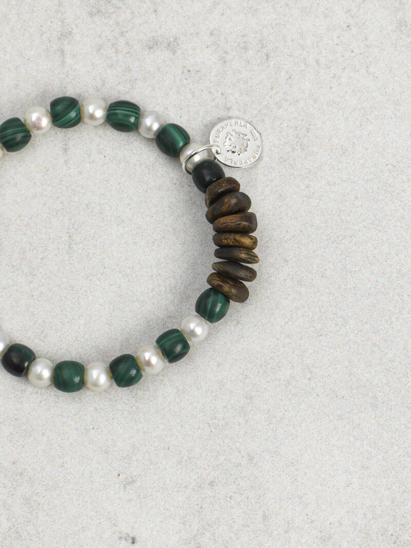 Original detail view of Malachite & Cultured Pearl Bracelet