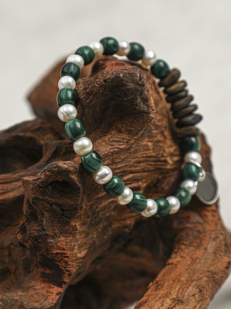 Original detail view of Malachite & Cultured Pearl Bracelet