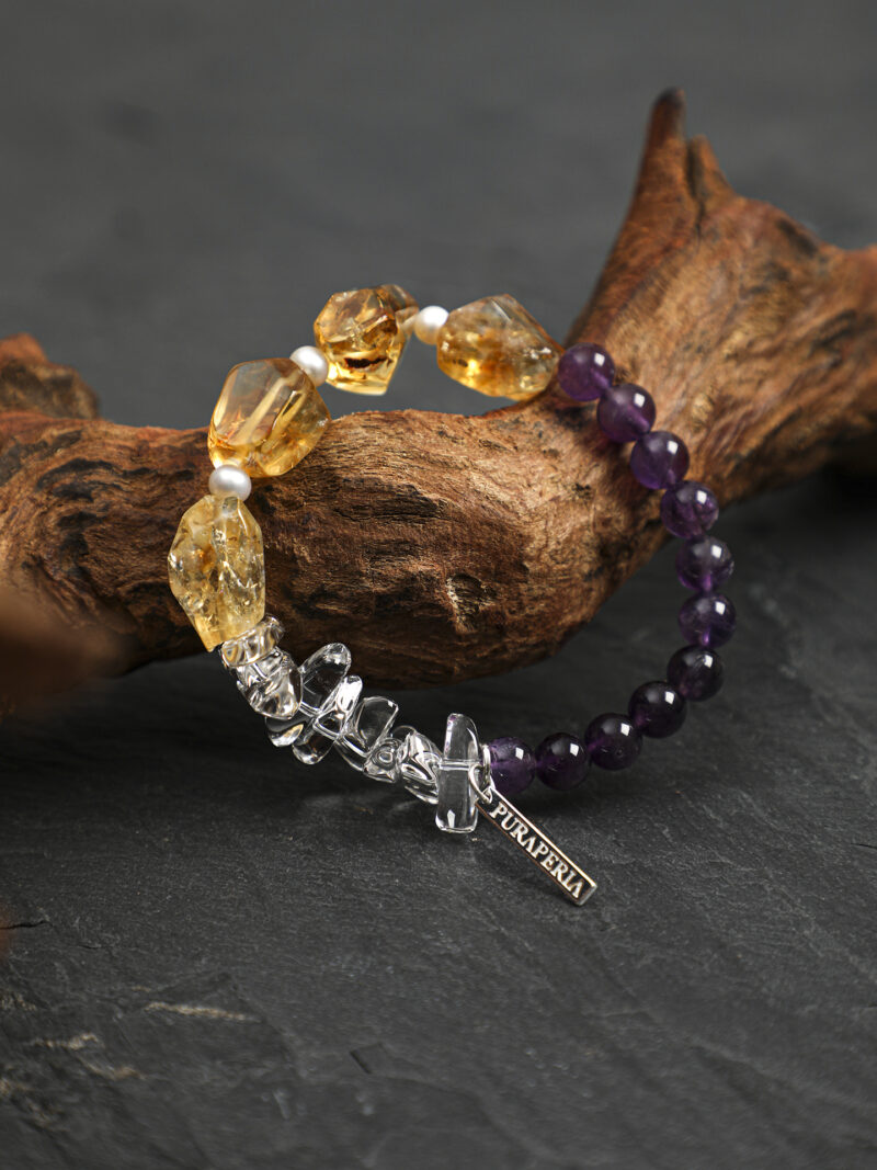 Original detail view of Clear Quartz, Amethyst, Citrine & Cultured Pearl Bracelet