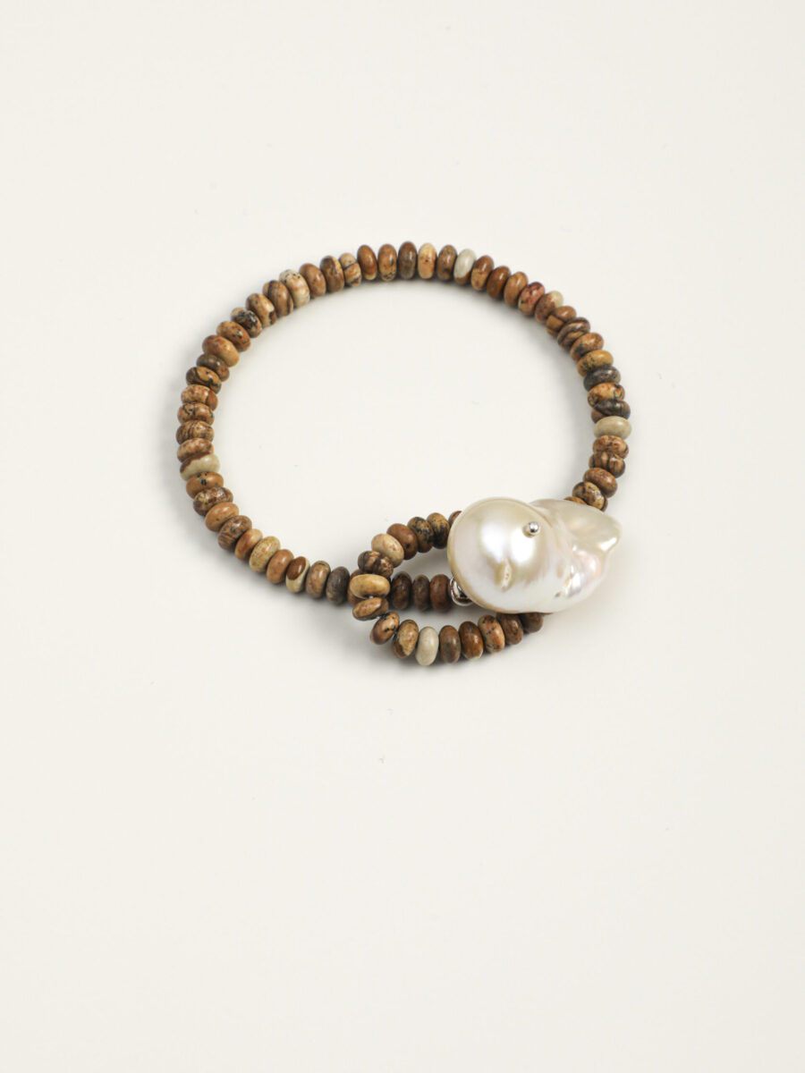 Original detail view of Wood-Grain Stone & Pearl Bracelet