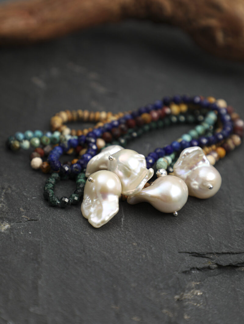 Shared original bracelet photograph for Phoenix Stone & Cultured Pearl Bracelet, Wood-Grain Stone & Cultured Pearl Bracelet, Lapis Lazuli & Cultured Pearl Bracelet, Baroque Cultured Pearl Bracelet, Malachite & Cultured Pearl Bracelet