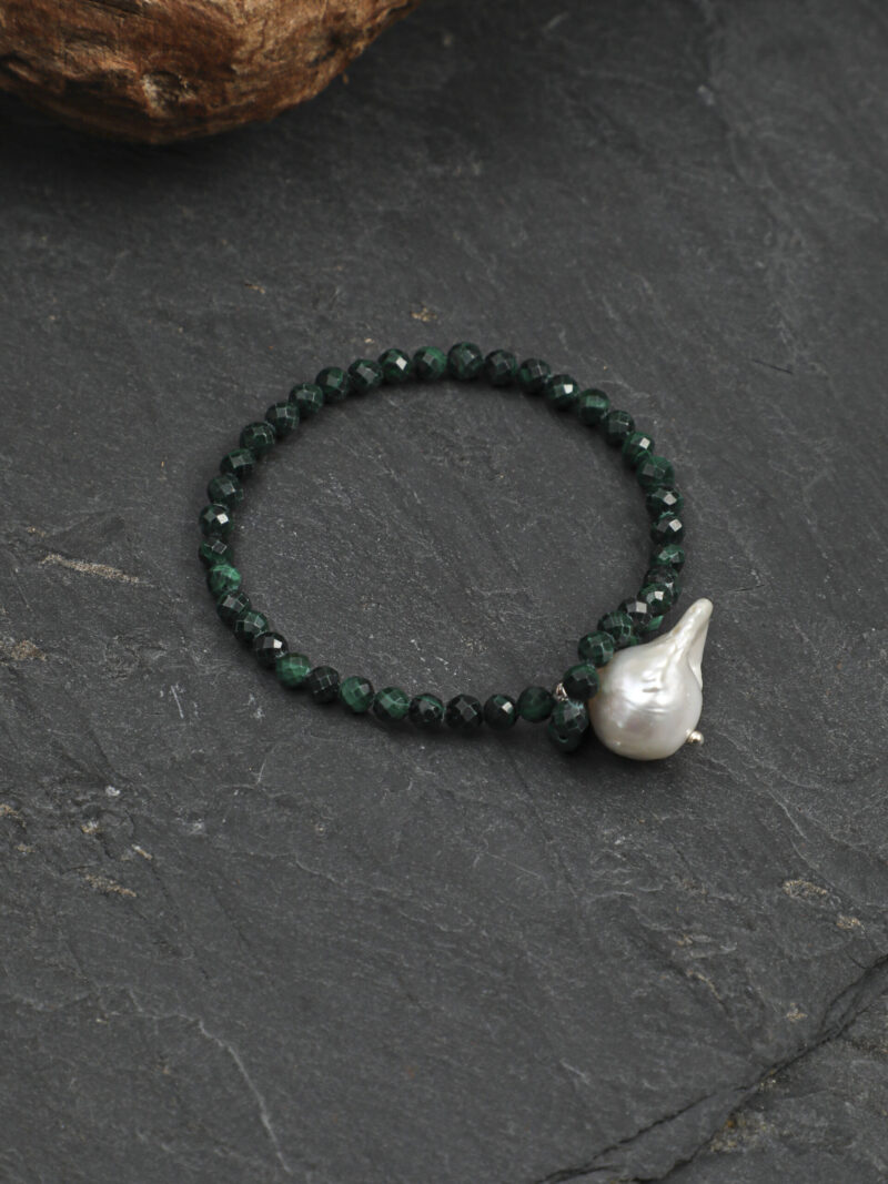 Original detail view of Malachite & Cultured Pearl Bracelet