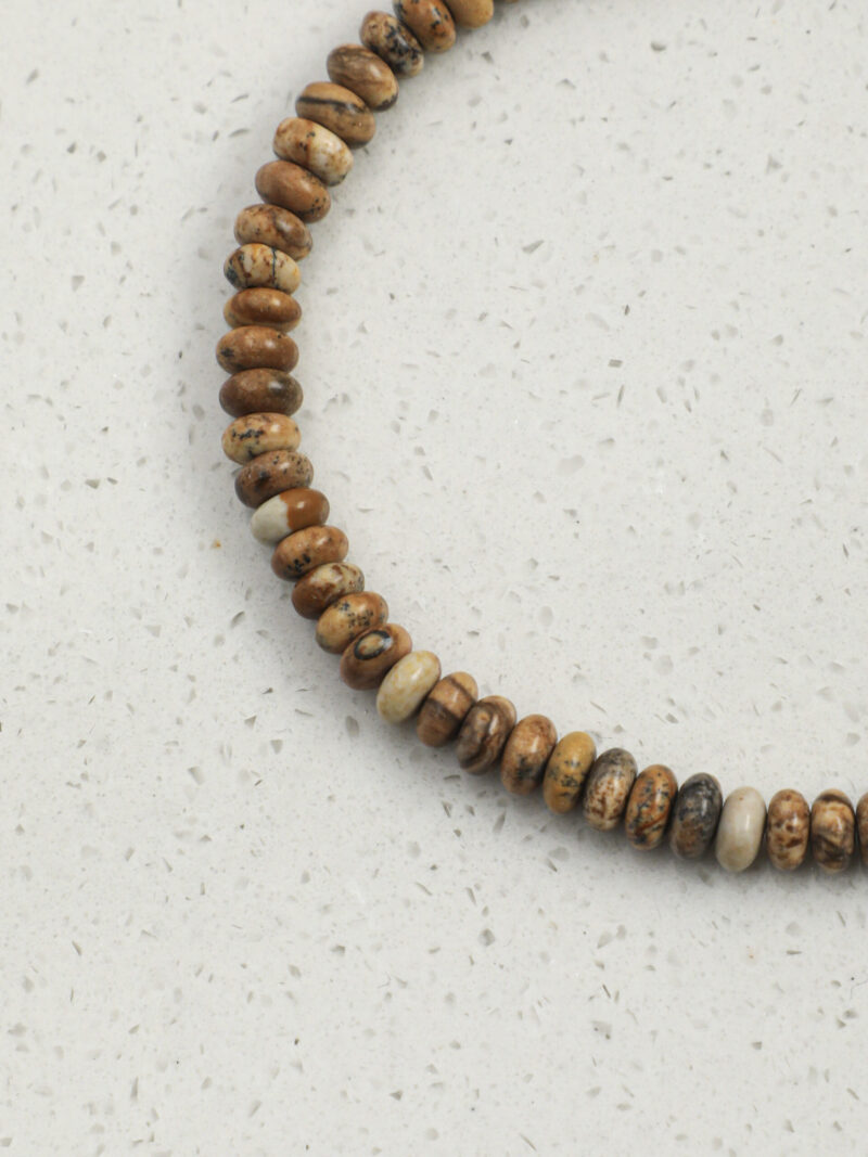 Aura & Qi detail 1J7A6779 (2) Original detail view of Wood-Grain Stone & Cultured Pearl Bracelet