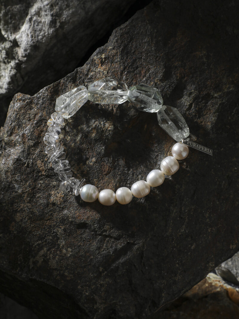 Original detail view of Clear Quartz, Green Crystal & Cultured Pearl Bracelet