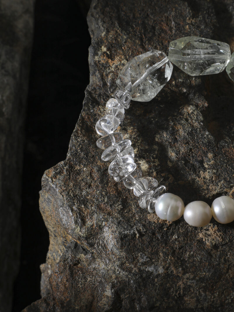 Original detail view of Clear Quartz, Green Crystal & Cultured Pearl Bracelet