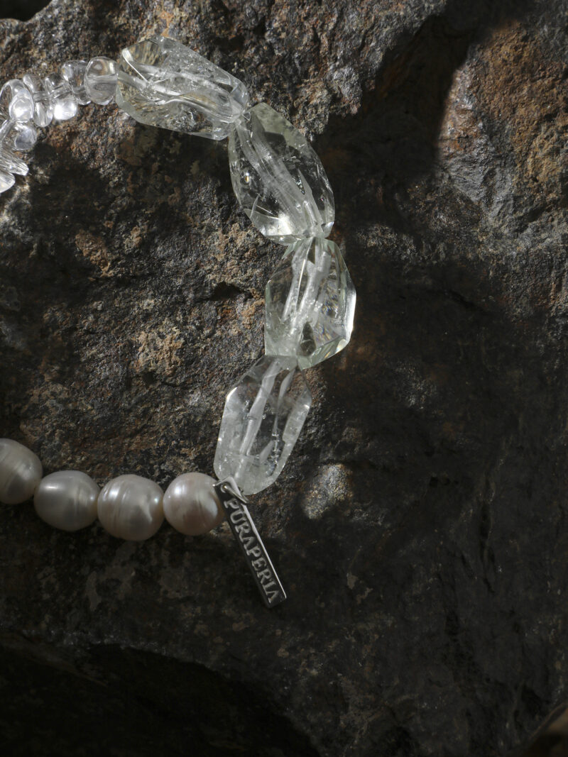 Original detail view of Clear Quartz, Green Crystal & Cultured Pearl Bracelet