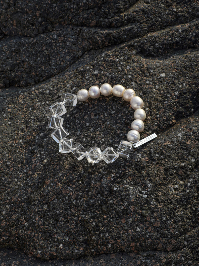 Aura & Qi detail 1J7A932 (2) Original detail view of Clear Quartz & Cultured Pearl Bracelet